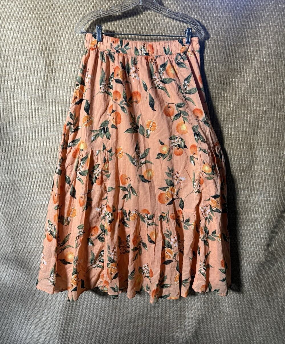 Loft Orange Harvest Summer Skirt Md Midi